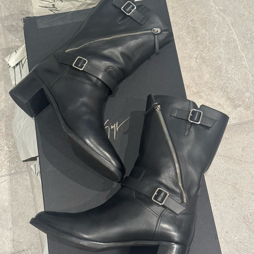 Giuseppe Zanotti Black Moto Boots with Buckles